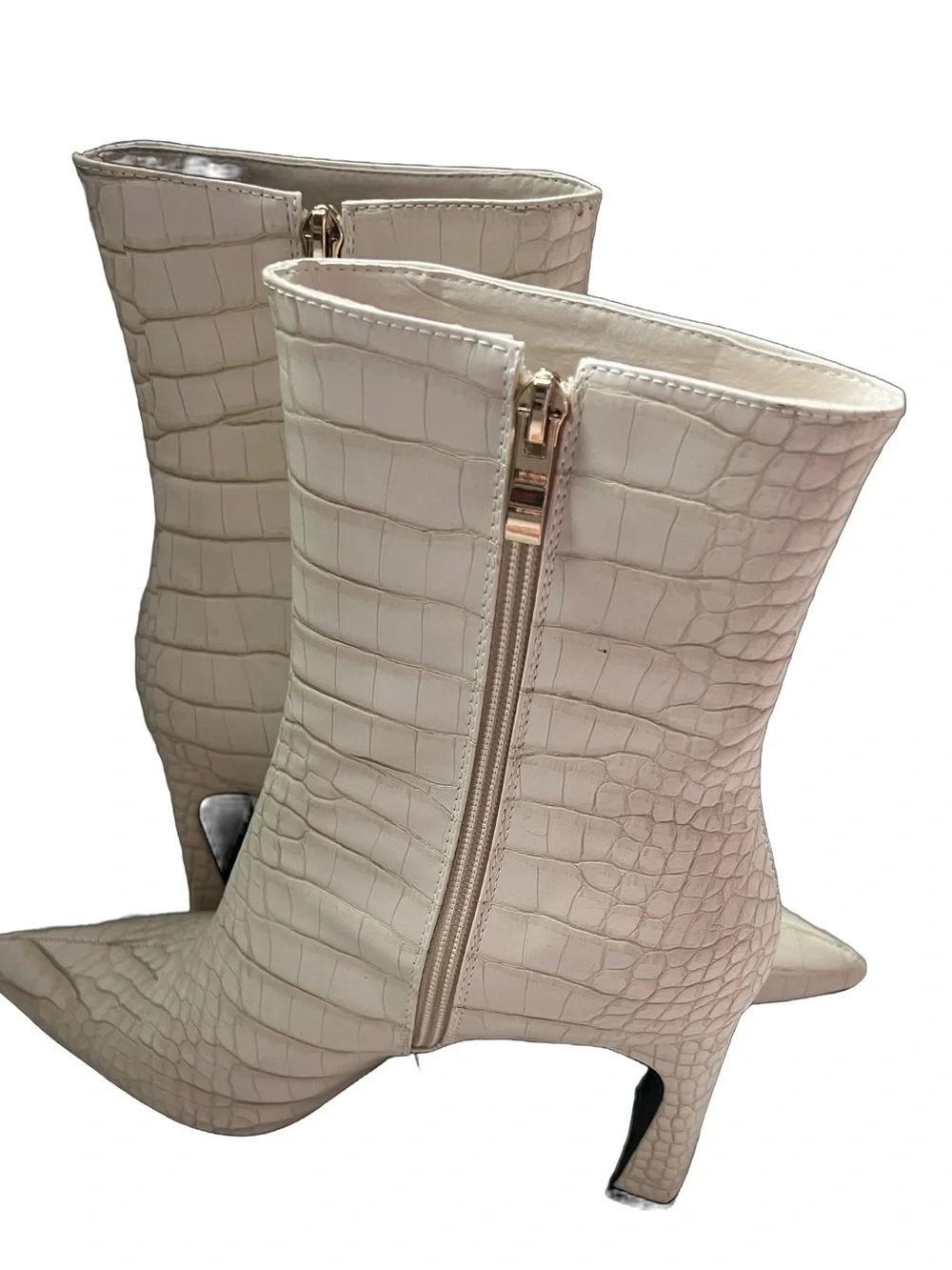 Billini Croc-Embossed Pointed Toe Ankle Boots in Cream